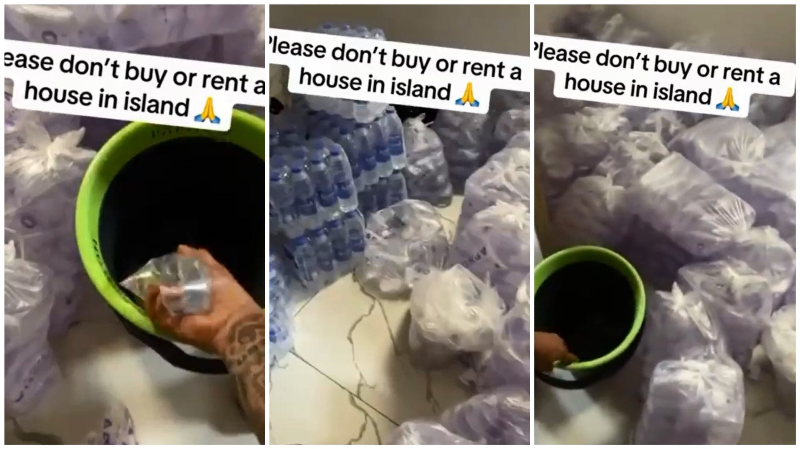 Man Cries Out As He Shows Off 1000 Bags Of Water He Uses To Bathe In Lekki (Video)