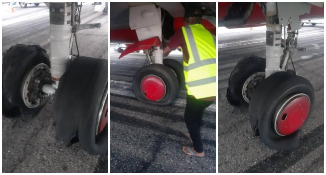 Max Air Plane Tyres Burst While Attempting To Take Off In Adamawa Airport