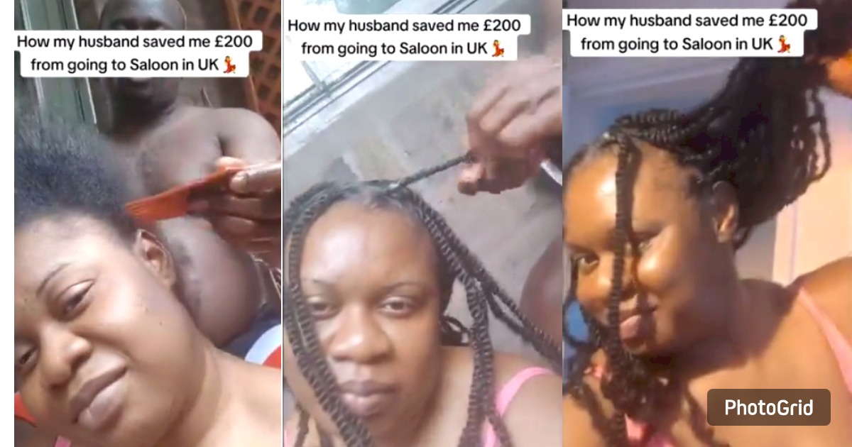 UK-Based Nigerian Man Plaits Wife’s Hair To Save £200 Cost (Photos, Video)