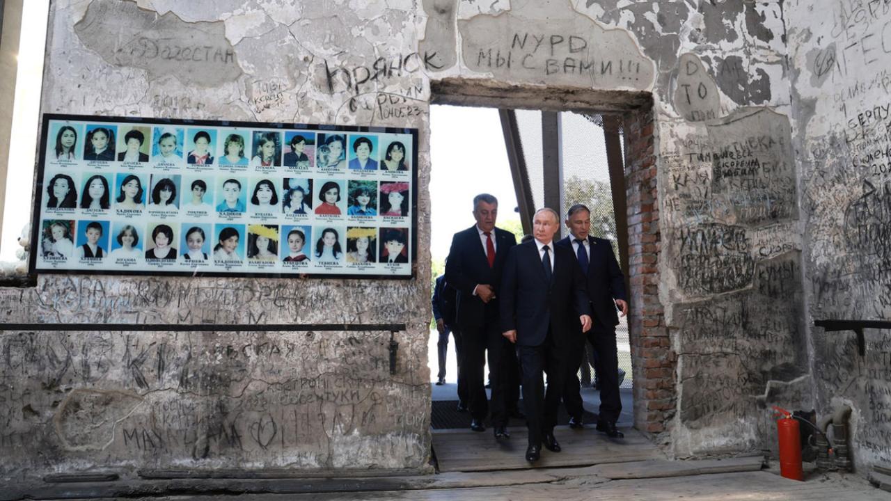 Russia President Putin, Kneels To Pay Tribute To Beslan School Massacre Victims, 20 Years Later (Photo)