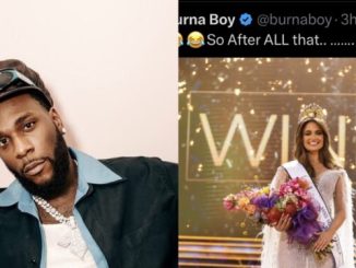 Burna Boy reacts to Miss South Africa 2024 winner